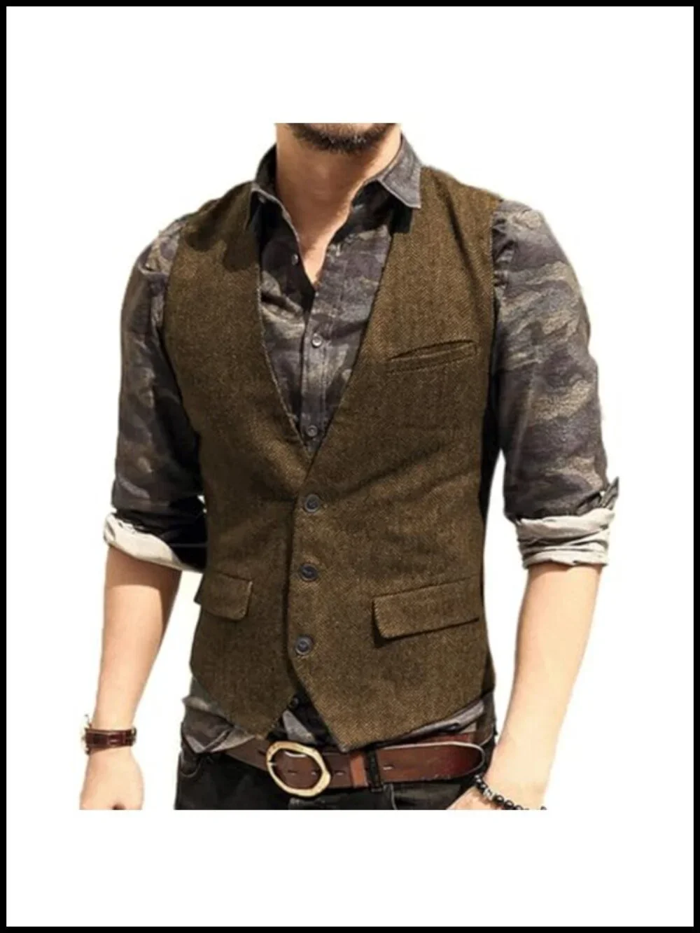 Men's Plus Size Herringbone Vest with 3 Pockets Slim Fit Wedding Waistcoat